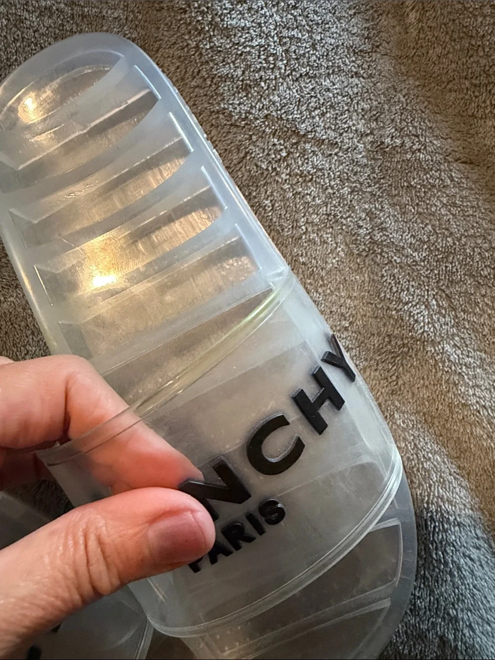 Givenchy Clear Transparent Slides Sandals with Black Logo